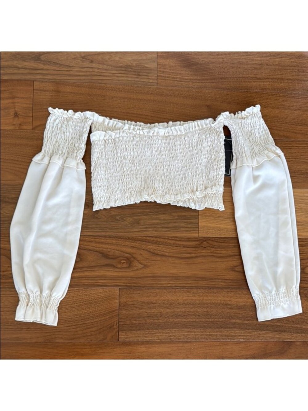 Cream Off-Shoulder Smocked Top